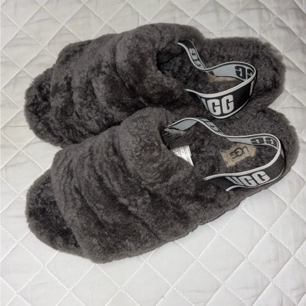 UGG Charcoal Fluffy Slippers